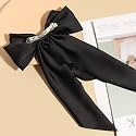 Big Satin Layered Hair Bows for Women Girls 11 Inch Barrette Hair Clip Long Black Ribbon Bows French Style Hair Accessories (Black)