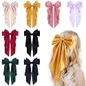 Big Satin Layered Hair Bows for Women Girls 11 Inch Barrette Hair Clip Long Black Ribbon Bows French Style Hair Accessories (All 8 Colour)