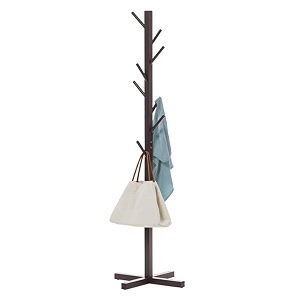 sturdy coat rack with hooks free standing wooden coat purse entryway coat hanger stand easy assembly hallway entryway room home office for jackets hats bags umbrella walnut 92-1