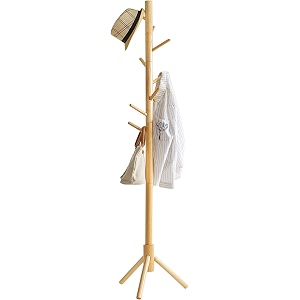 sturdy coat rack with hooks free standing wooden coat purse entryway coat hanger stand easy assembly hallway entryway room home office for jackets hats bags umbrella beige 92-2