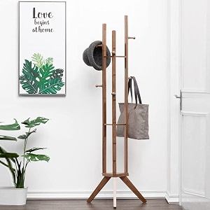 sturdy coat rack with hooks free standing wooden coat purse entryway coat hanger stand easy assembly hallway entryway room home office for jackets hats bags umbrella walnut 92-6