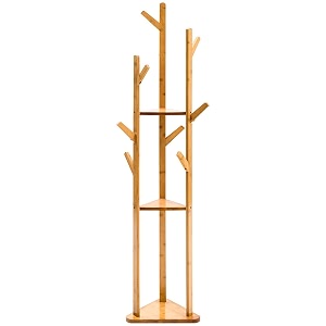 sturdy coat rack with hooks free standing wooden coat purse entryway coat hanger stand easy assembly hallway entryway room home office for jackets hats bags umbrella beige 92-5