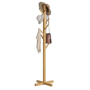 sturdy coat rack with hooks free standing wooden coat purse entryway coat hanger stand easy assembly hallway entryway room home office for jackets hats bags umbrella beige 92-1