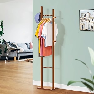 sturdy coat rack with hooks free standing wooden coat purse entryway coat hanger stand easy assembly hallway entryway room home office for jackets hats bags umbrella walnut 92-3