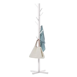 sturdy coat rack with hooks free standing wooden coat purse entryway coat hanger stand easy assembly hallway entryway room home office for jackets hats bags umbrella white 92-1