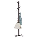 Sturdy Coat Rack with Hooks, Free Standing Wooden Coat, Purse, Entryway Coat Hanger Stand, Easy Assembly Hallway Entryway Room Home Office, for Jackets Hats Bags Umbrella (Walnut, 92-1)