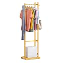 Sturdy Coat Rack with Hooks, Free Standing Wooden Coat, Purse, Entryway Coat Hanger Stand, Easy Assembly Hallway Entryway Room Home Office, for Jackets Hats Bags Umbrella (Beige, 92-4)