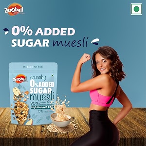 zerobeli crunchy 0 added sugar muesli 425g pack of 2  90 wholegrains rich in flax seeds sunflower seeds and raisins  multigrain breakfast cereal  diabetic friendly and helps in manage weight
