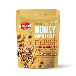 zerobeli crunchy honey apricot muesli with cranberry 400g  wholegrain blend with apricots cranberry almonds pumpkin seeds flax seeds and sunflower seeds  multigrain breakfast cereal