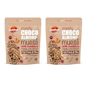 zerobeli dark chocolate almond muesli 425g pack of 2 cereals for breakfast rich in multigrain protein fibre almonds pumpkin seeds and cranberry100 wholegrain  rich in antioxidants