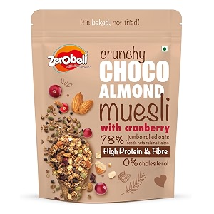 zerobeli dark chocolate almond muesli 425g - rich in almonds pumpkin seeds antioxidants and cranberry 100 wholegrain  high in protein and fiber  multigrain breakfast cereal