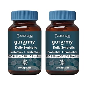 zeroharm gut army prebiotics amp probiotics capsules  10 unique strains 100 billion cfu with inulin  pre amp probiotics supplement for gut health digestion colon cleanse amp skin care  120 capsules