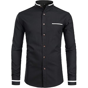 ZEROYAA Mens Hipster Mandarin Collar Slim Fit