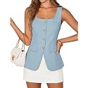 ZESICA Women's Summer Business Casual Sleeveless Blazer Vest