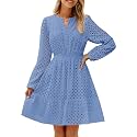 ZESICA Womens Fall Long Sleeve Eyelet Embroidery Mini Dress