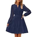 ZESICA Womens Fall Long Sleeve Eyelet Embroidery Mini Dress
