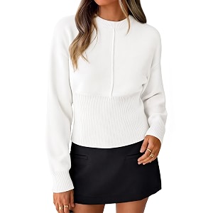 ZESICA Womens Fall Sweaters Crewneck Cinched Waist