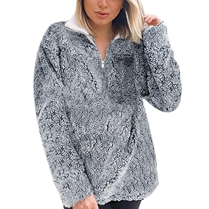 ZESICA Womens Plaid Long Sleeve Zipper Sherpa