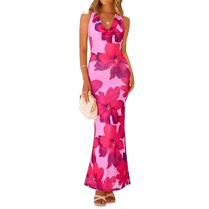 ZESICA Womens Summer Floral Halter Neck Sleeveless