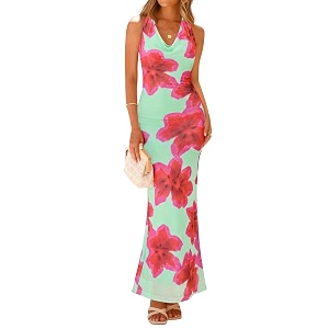 ZESICA Womens Summer Floral Halter Neck Sleeveless