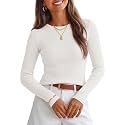 ZESICA Womens 2026 Fall Long Sleeve Crewneck Tops Slim Fit Sweaters