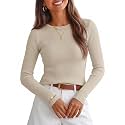 ZESICA Womens 2026 Fall Long Sleeve Crewneck Tops Slim Fit Sweaters