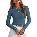 ZESICA Womens 2026 Fall Long Sleeve Crewneck Tops Slim Fit Sweaters