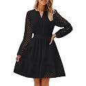 ZESICA Womens Fall Long Sleeve Eyelet Embroidery Mini Dress