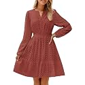 ZESICA Womens Fall Long Sleeve Eyelet Embroidery Mini Dress