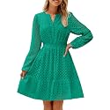 ZESICA Womens Fall Long Sleeve Eyelet Embroidery Mini Dress