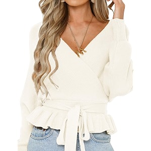 ZESICA Womens Fall Wrap V Neck Belted