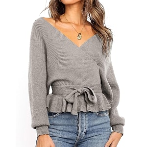 ZESICA Womens Fall Wrap V Neck Belted