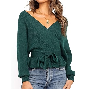 ZESICA Womens Fall Wrap V Neck Belted