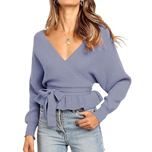 ZESICA Womens Fall Wrap V Neck Belted