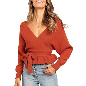 ZESICA Womens Fall Wrap V Neck Belted