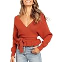 ZESICA Womens Fall Wrap V Neck Belted