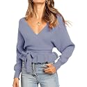 ZESICA Womens Fall Wrap V Neck Belted