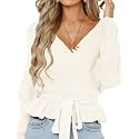 ZESICA Womens Fall Wrap V Neck Belted