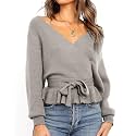 ZESICA Womens Fall Wrap V Neck Belted