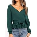 ZESICA Womens Fall Wrap V Neck Belted