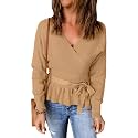 ZESICA Womens Fall Wrap V Neck Belted
