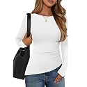 ZESICA Womens Floral Long Sleeve Shirts 2026 Spring Boat Neck Mesh Ruched Tops Fitted Asymmetrical Going Out Blouses