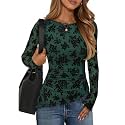 ZESICA Womens Floral Long Sleeve Shirts 2026 Spring Boat Neck Mesh Ruched Tops Fitted Asymmetrical Going Out Blouses