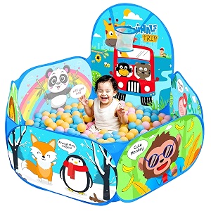 zest 4 toyz animal ball pool for kids ball pit foldable ball play pool with basketball hoop ball tub play pool large pop-up play pit indoor and outdoor playpen for boys and girls balls not included