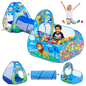 zest 4 toyz ball pool for kids play pit with fun animal design indoor and outdoor playpen with basketball hoop foldable play pool for boys and girls balls not included-jungle themed extra large