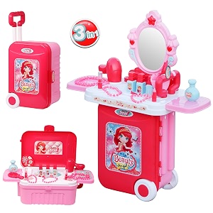 zest 4 toyz beauty makeup kit for doll girls cosmetic set 3 in 1 portable trolley pretend play with music amp sound fashion set toy battery operated with accessories for kids plastic pink