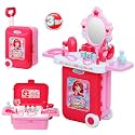 Zest 4 Toyz Beauty Makeup Kit for Doll Girls Cosmetic Set 3 in 1 Portable Trolley Pretend Play with Music & Sound Fashion Set Toy Battery Operated with Accessories for Kids Plastic Pink