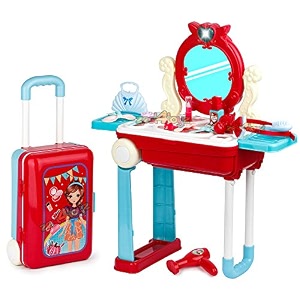 zest 4 toyz beauty set for kids girls 2 in 1 happy dresser makeup pretend play set with attractive travel suitcase with light amp sound role play kit - pink