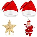Zest 4 Toyz Christmas 2 Santa Cap 1 Santa Claus 1 3D Star Topper Merry Christmas/Xmas Party Decoration (Set of 4) Random Color &amp; Design