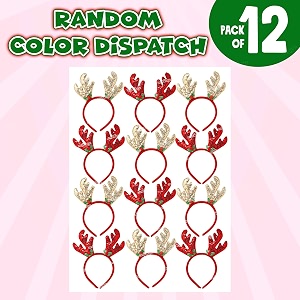 zest 4 toyz colorful christmas headband antlers ear hair hoop for kid christmas party hair accessories deer hair bandparty props christmas decorationchristmas fun- pack of 12-assorted color